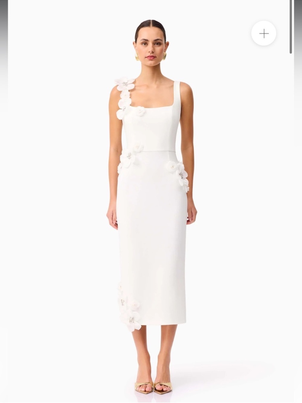 elliatt chantelle white 3d floral applique fitted midi bridal dress size XS NEW
